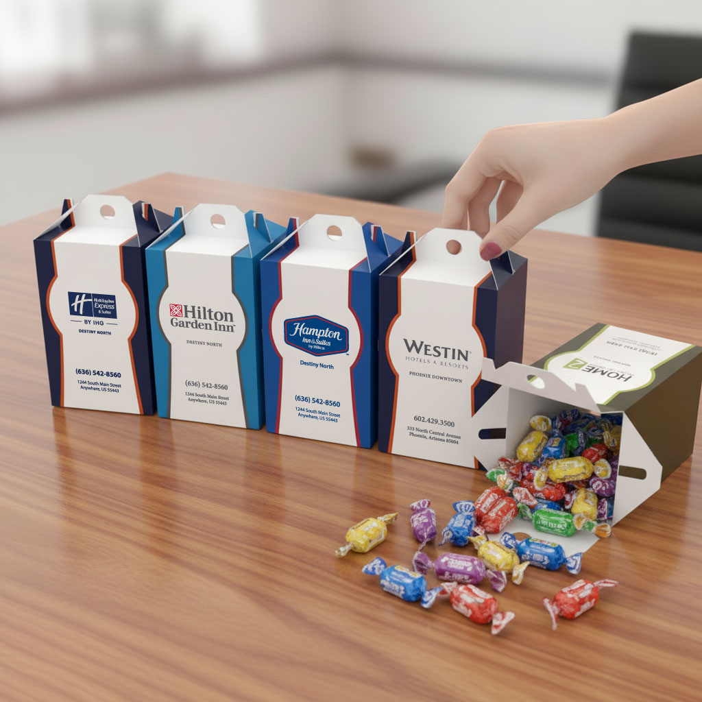 Collection of Personalized Hotel Candy Cartons